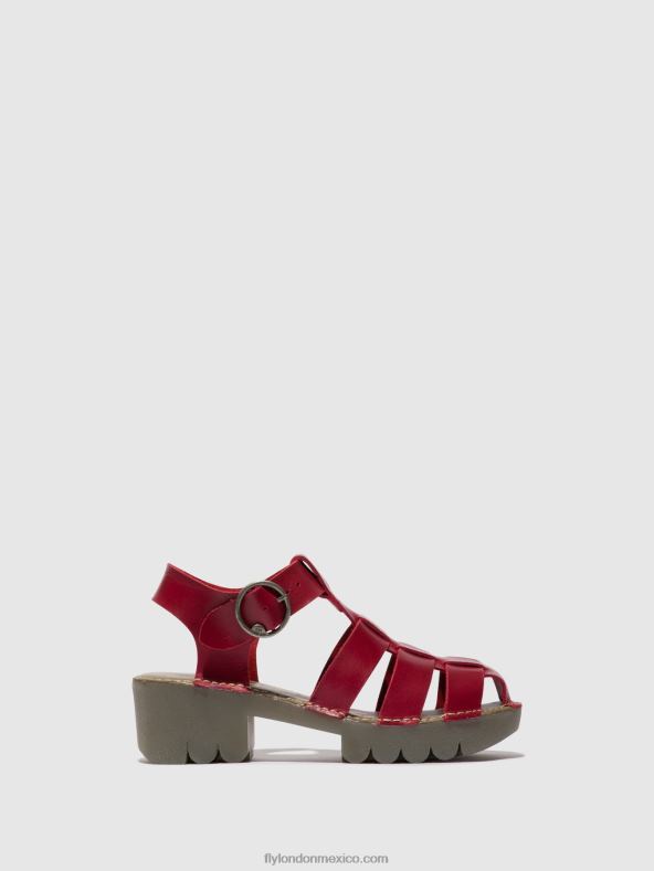 rojo 2LT8B416 sandalias con correa en T emme511 Fly London mujer