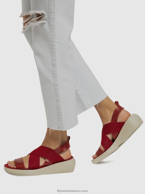 rojo 2LT8B591 sandalias cruzadas baji848 Fly London mujer