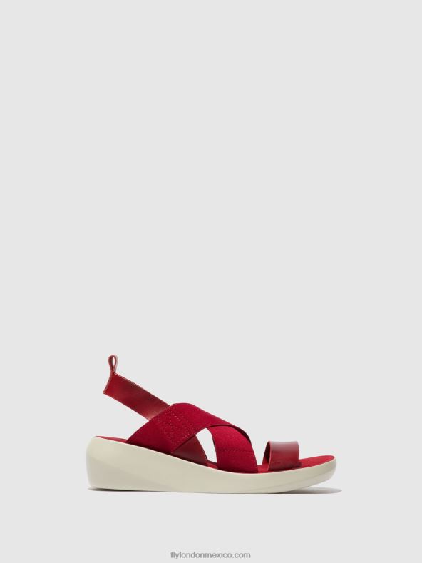 rojo 2LT8B591 sandalias cruzadas baji848 Fly London mujer