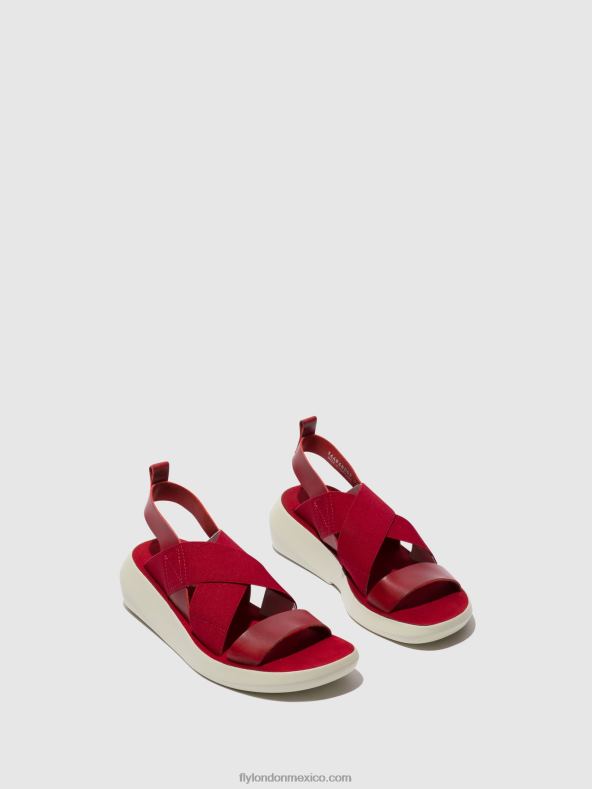 rojo 2LT8B591 sandalias cruzadas baji848 Fly London mujer