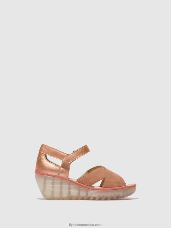 rosa/oro rubor 2LT8B504 sandalias con correa en el tobillo yent365 Fly London mujer