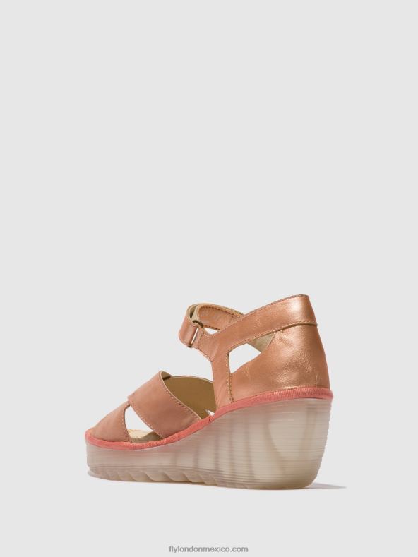 rosa/oro rubor 2LT8B504 sandalias con correa en el tobillo yent365 Fly London mujer