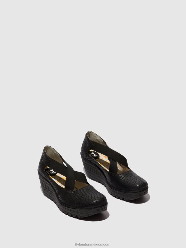 negro 2LT8B684 zapatos elasticos yoly402 Fly London mujer